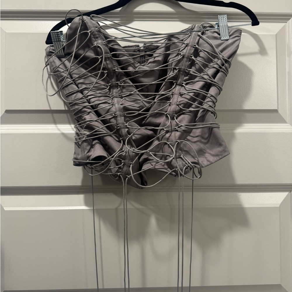House of CB Charcoal Lace-Up Crop Top